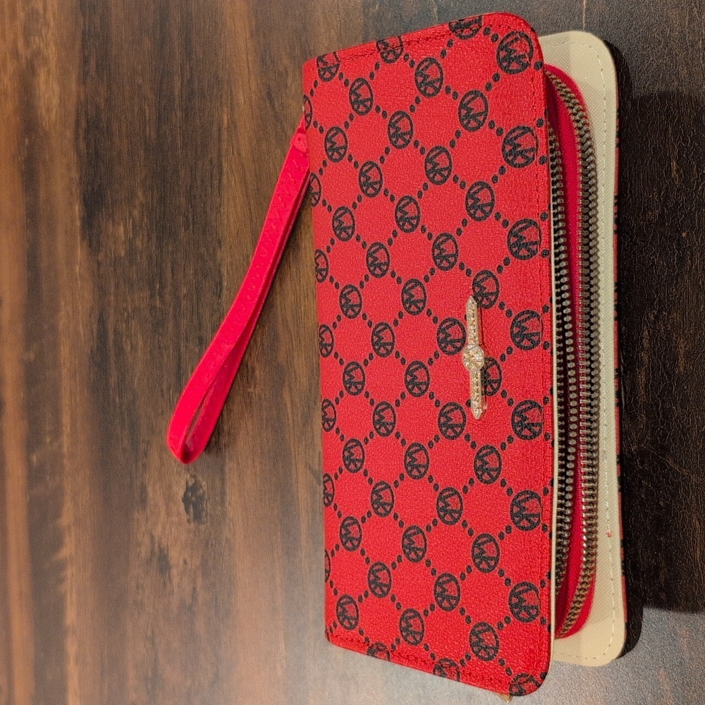 Wendykeen Red Pattern Wristlet Wallet Compartments - Picture 2 of 7
